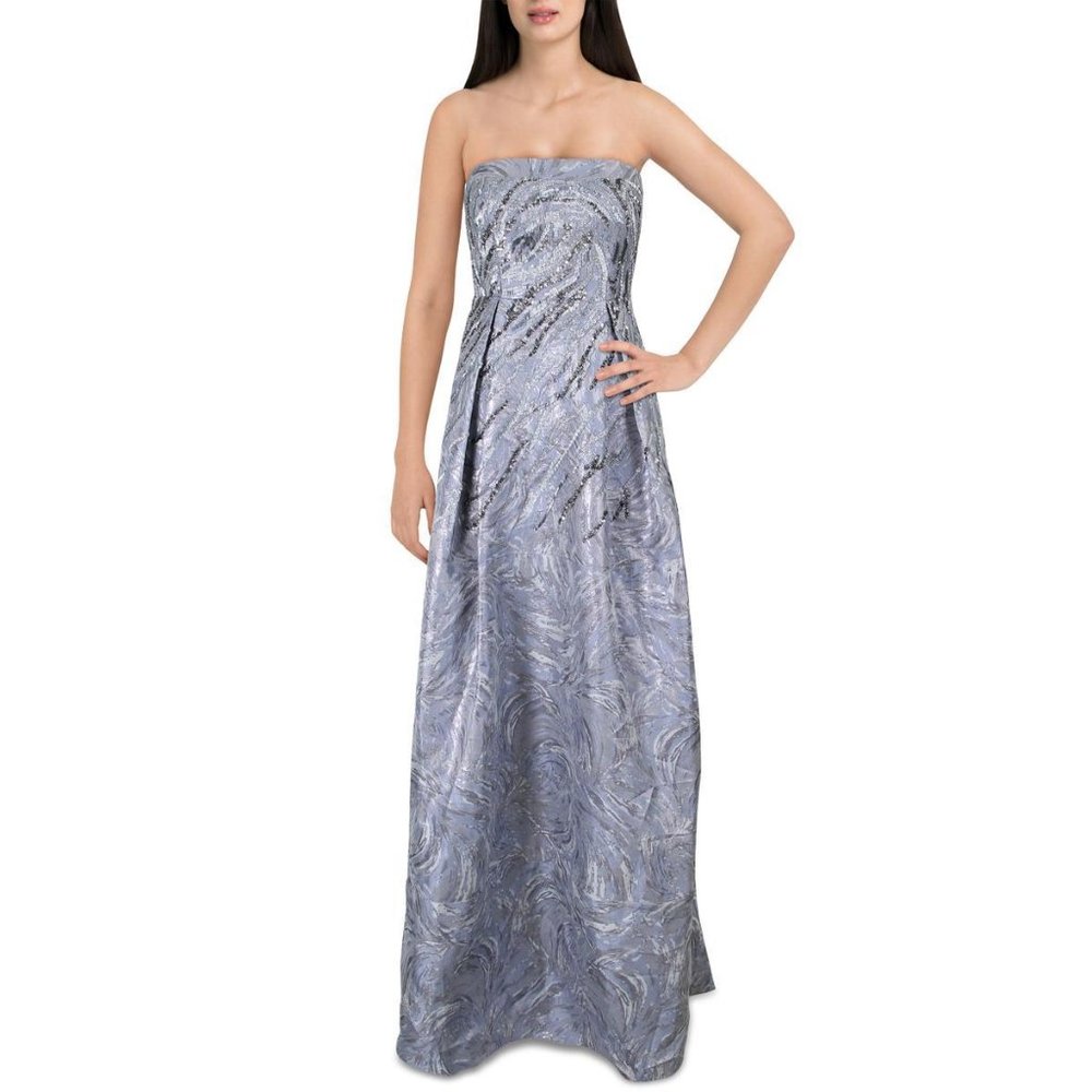 AIDAN MATTOX JACQUARD STRAPLESS FORMAL DRESS - Picture 1 of 14